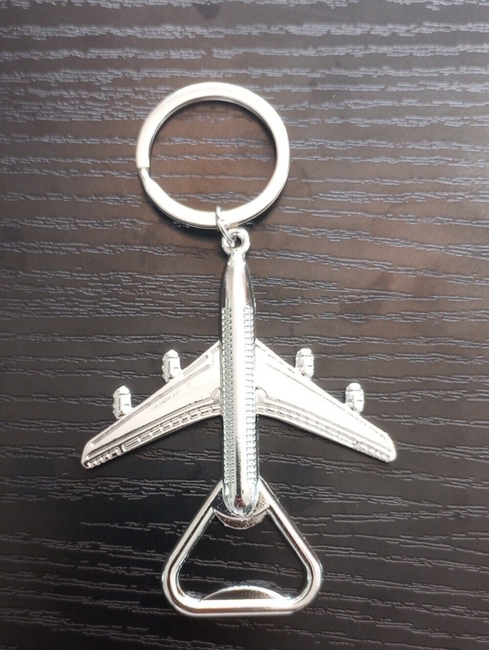 Silver Tone Airplane Bottle Opener Keychain Travel Gift Accessory